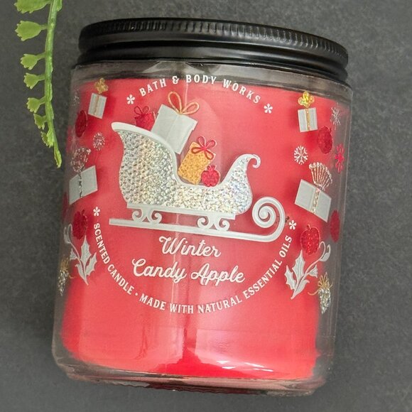 BBW Winter Candy Apple Bath & Body Works Mason Jar Single Wick Candle - Picture 5 of 10